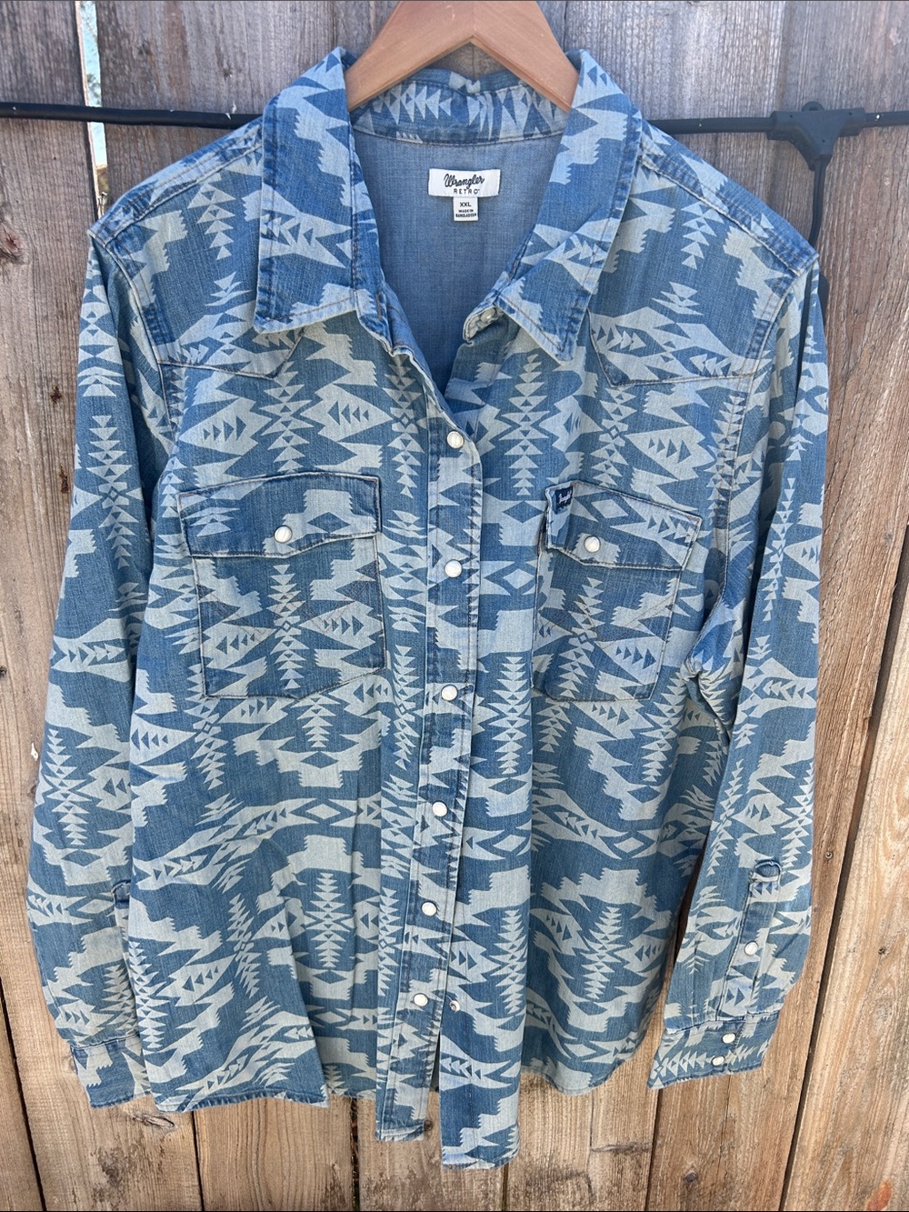 Wrangler Blue and Light-Blue Aztec Denim Western Shirt
